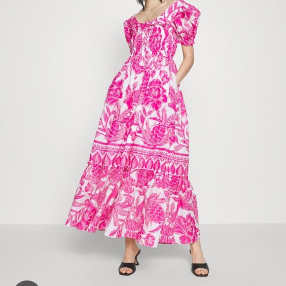 FARM Rio Tropical Woodcut Pink Maxi Dress L - Picture 3 of 9